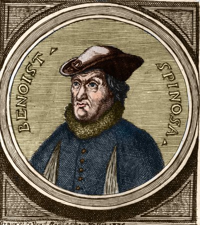 Porträt von Baruch Spinoza (1632-1677), niederländischer Philosoph, auch bekannt als Bento de Espinosa oder Benedictus de Spinoza oder Benoit de Spinoza. Gravur des 17. Jahrhunderts von Anonymous Anonymous