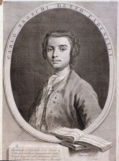 Porträt des italienischen Kastraten Carlo Broschi, genannt Farinelli. Gravur, 1735 von Anonymous Anonymous