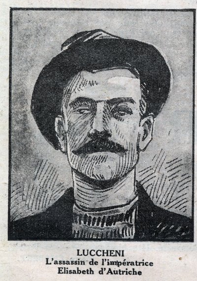 Porträt von Luigi Lucheni (1873-1910), italienischer Anarchist, Mörder von Elisabeth von Wittelsbach, Kaiserin von Österreich, bekannt als Sissi. Gravur in „L