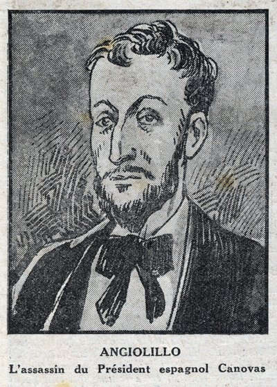 Porträt von Michele Angiolillo Lombardi, italienischer Anarchist (1871-1897), Attentäter des Präsidenten des spanischen Rates, Antonio Canovas del Castillo (1828-1897). Gravur in „L