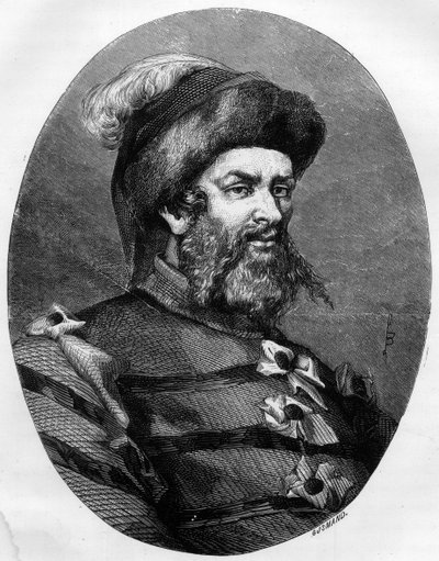 Porträt von Philippe Guillery (Guilleri) (1566-1608) französischer Brigant - Gravur von Leon Bailly aus dem Jahr 1863 in „Le Livre Rouge - Histoire De L