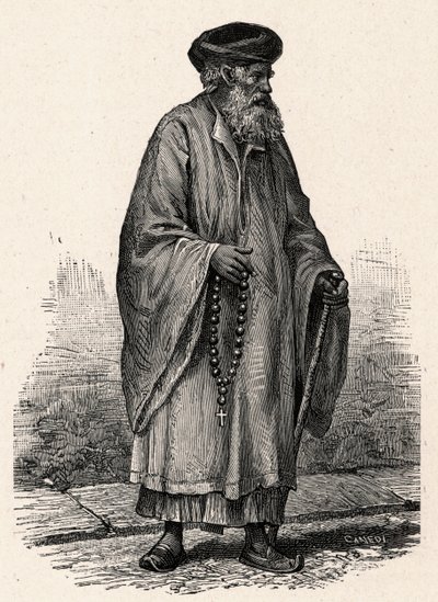 Porträt eines koptischen Katholiken aus Zifte in Ägypten. Gravur in „Les Missions Catholiques au XIXème Siècle“ von Louis-Eugène Louvet. Private Sammlung. von Anonymous Anonymous