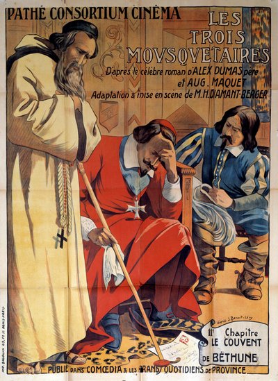 Plakat des Stücks „Das Kloster von Bethune“ adaptiert aus einem Kapitel von „Die drei Musketiere“ von Alexandre Dumas 1920 im Pathe Consortium Cinema, Privatsammlung von Anonymous Anonymous