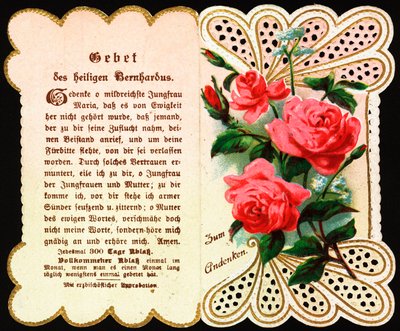 Gebet an den heiligen Bernhard. Andachtsbild. Postkarte. Anfang des 20. Jahrhunderts. Private Sammlung von Anonymous Anonymous