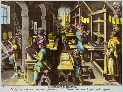 Drucker und typografischer Druck mit Armpressen um 1600 von Jan Van Der Straet (Giovanni Stradano oder Johannes Stradanus) (1523-1605), Private Sammlung von Anonymous Anonymous