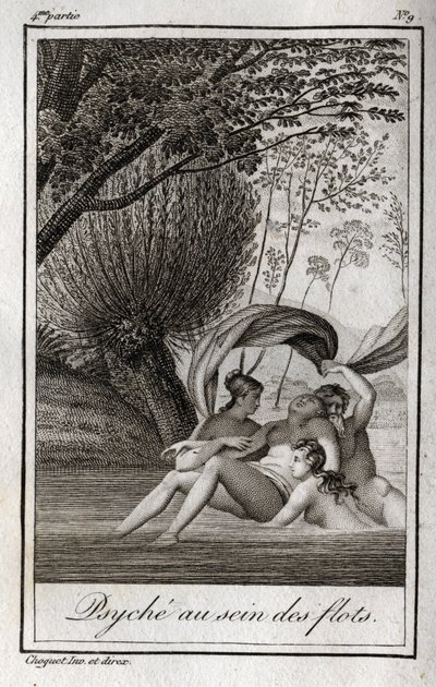Psyche in den Wellen. Gravur von 1819 in „Lettres à Emilie sur la mythologie“ von Charles Albert Demoustier (1760-1801). Private Sammlung von Anonymous Anonymous
