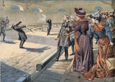 Russische Generäle Smyrnoff und Fock kämpfen im Duell. Gravur aus der Zeitung "Le Petit Parisien", 5.04.1908. Private Sammlung. von Anonymous Anonymous