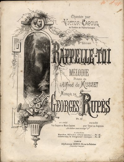 Partitur von „remember-se“ Melodie von Georges Rupes nach einem Gedicht von Aldre de Musset. von Anonymous Anonymous