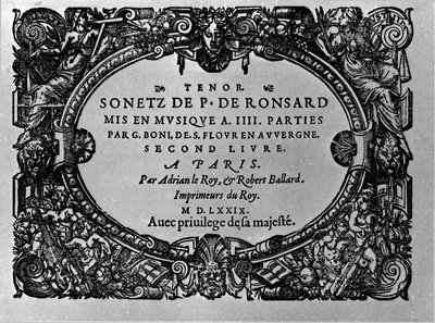 Zweiter Band der Sonette des französischen Dichters Pierre de Ronsard (1524-1585), vertont von Guillaume Boni. Paris 1579 von Anonymous Anonymous