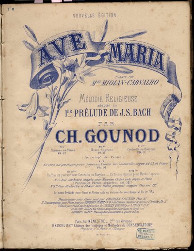Notenblatt für „Ave Maria“. Religiöse Melodie adaptiert zum 1. Präludium von J.S. Bach. Von Charles Gounod. Private Sammlung. von Anonymous Anonymous