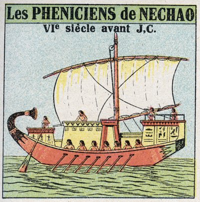 Schiffe und Schiffe: phönizische Seeleute im Dienst des Pharaos Necho im 7. Jahrhundert v. Chr. Anonyme Illustration von 1925. Private Sammlung. von Anonymous Anonymous
