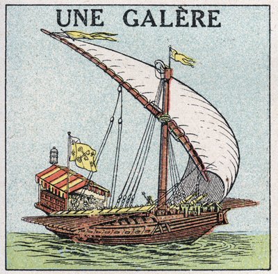 Schiffe und Schiffe: eine Galeere. Anonyme Illustration von 1925. Private Sammlung. von Anonymous Anonymous
