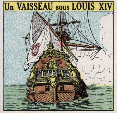 Schiffe und Schiffe: ein Schiff unter Ludwig XIV. (1638-1715). Anonyme Illustration von 1925. Private Sammlung. von Anonymous Anonymous