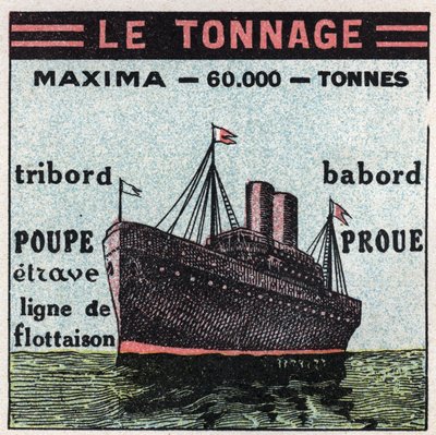 Schiffe und Schiffe: Tonnage. Anonyme Illustration von 1925. Privatsammlung. von Anonymous Anonymous