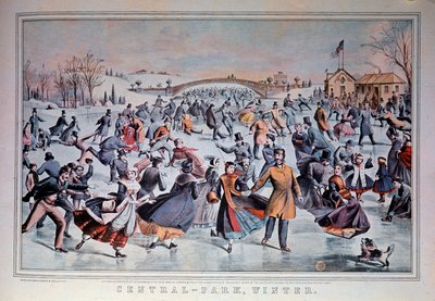 Schlittschuhlaufen auf dem zugefrorenen See im Central Park in New York City, USA. 19. Jahrhundert Private Sammlung von Anonymous Anonymous