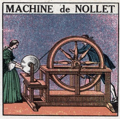 Statische Maschinen: die Maschine des Abtes Jean Antoine Nollet, erfunden 1740. Anonyme Illustration von 1925. Private Sammlung von Anonymous Anonymous