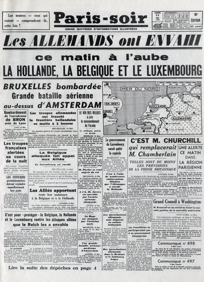 Die Schlacht von Belgien oder Belgienfeldzug - 18-Tage-Feldzug - Invasion Belgiens durch deutsche Truppen während des Zweiten Weltkriegs - PARIS EVIOR vom 11/05/1940 - DEUTSCHE INVASION IN HOLLAND - BELGIEN UND LUXEMBURG von Anonymous Anonymous
