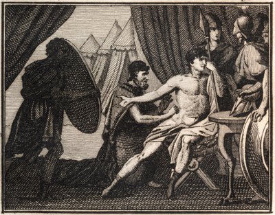 Der Tod von Epaminondas (nach der Schlacht gegen die Spartaner bei Mantineia 362 v. Chr.). Gravur aus „The Rollin of Youth or Selected Pieces of Ancient and Roman Stories“ 1816. Private Sammlung von Anonymous Anonymous