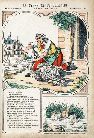 Der Schwan und der Koch. Illustration für Les Fables von Jean de La Fontaine (1621-1695). von Anonymous Anonymous