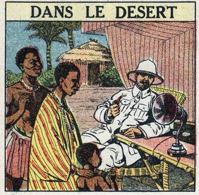 Die T.S.F. in der Wüste Afrikas. Anonyme Illustration von 1925. Private Sammlung. von Anonymous Anonymous