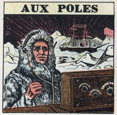 Die T.S.F. wird an den Polen verwendet. Anonyme Illustration von 1925. Private Sammlung. von Anonymous Anonymous