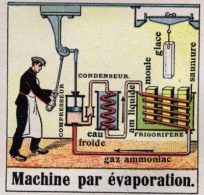 Die Kälteindustrie: Querschnitt einer Verdampfungsmaschine. Anonyme Illustration von 1925. Private Sammlung. von Anonymous Anonymous
