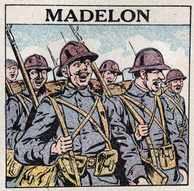 Die Wirkung der Musik: das französische Lied „La Madelon“ gibt den Soldaten Mut. Anonyme Illustration von 1925. Private Sammlung. von Anonymous Anonymous