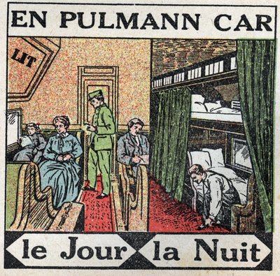 Die Eisenbahnen: Innenansicht des Pullman-Wagens. Anonyme Illustration von 1925. Private Sammlung. von Anonymous Anonymous