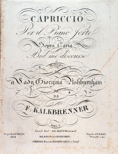 Titelseite der Partitur von Capriccio von F Kalkbrenner von Anonymous Anonymous