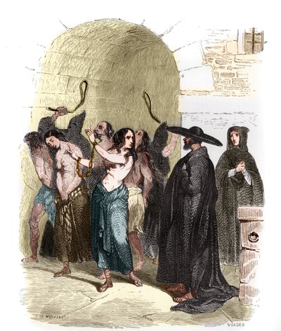 Folter während der Inquisition in Spanien im 16. Jahrhundert: Frauen, die zur Strafe der Auspeitschung verurteilt wurden. von Anonymous Anonymous