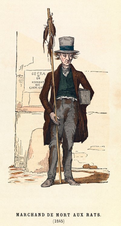 Ein Rattengiftverkäufer in Paris im Jahr 1845, Gravur, Private Sammlung von Anonymous Anonymous
