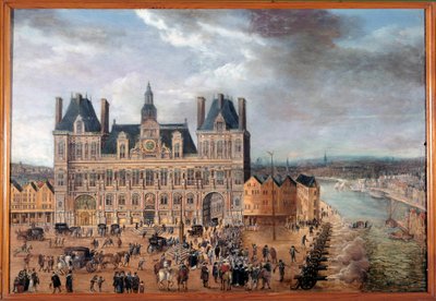 Ansicht des Place de Grève und des Rathauses in Paris während eines öffentlichen Festes um 1640 von Anonymous Anonymous