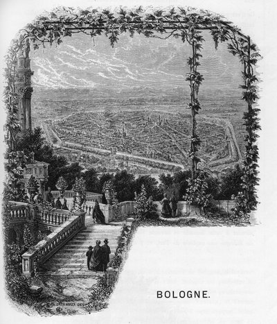 Ansicht der Stadt Bologna, Italien. Gravur von 1859 in „Die Galerien Europas - Italien“ von Armengaud. Private Sammlung. von Anonymous Anonymous