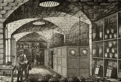Weinkeller des Schatzes der Banque de France im 19. Jahrhundert, Gravur, Private Sammlung von Anonymous Anonymous