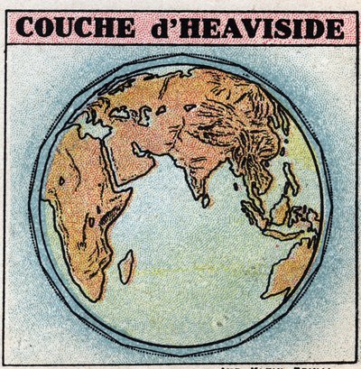 Drahtlose Telegrafie: Heaviside-Schicht, eine Schicht der Erdatmosphäre, die Elektronen enthält. Anonyme Illustration von 1925. Private Sammlung. von Anonymous Anonymous
