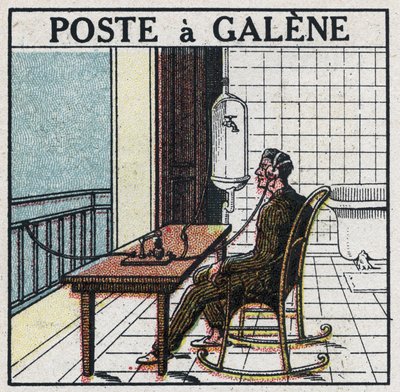 Drahtlose Telefonie: Radiogerät in Galene. Anonyme Illustration von 1925. Private Sammlung. von Anonymous Anonymous