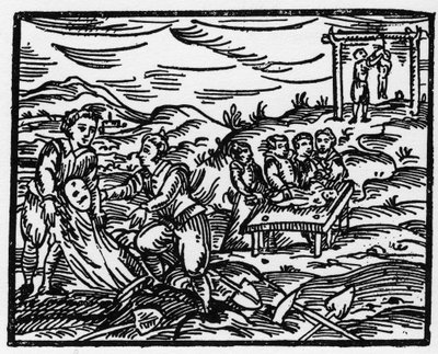 Hexen, die die Toten auf einem Friedhof abschrecken - „Compendium Maleficarum“, behandelt Hexen, ihr Böses und ihre Zauberei von Francesco Maria Guazzo oder Guaccio oder Guaccius (15?? -16??) 1608 Private Sammlung von Anonymous Anonymous