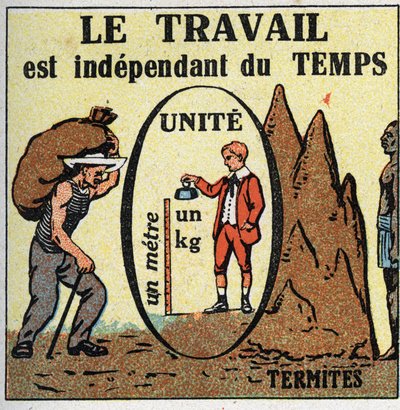 Arbeit und Leistung: Arbeit ist zeitabhängig. Anonyme Illustration von 1925. Private Sammlung. von Anonymous Anonymous