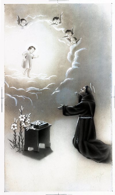 Frommes Bild: Darstellung des Heiligen Antonius von Padua (Antonio di Padova), bekannt als der Thaumaturg (1195-1231). Privatsammlung von Anonymous Anonymous
