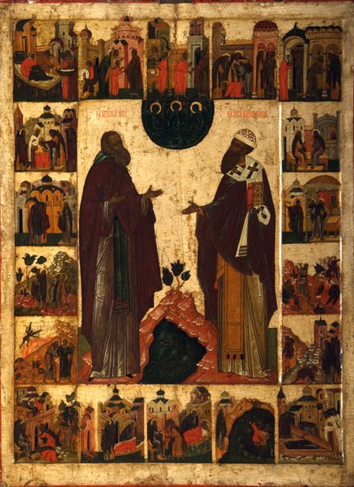 Heiliger Kyrill von Weißsee und Heiliger Kyrill von Alexandria, zweite Hälfte des 16. Jahrhunderts von Anonymous Russian icon painter