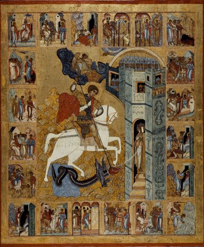 Heiliger Georg mit Szenen aus seinem Leben von Anonymous Russian icon painter