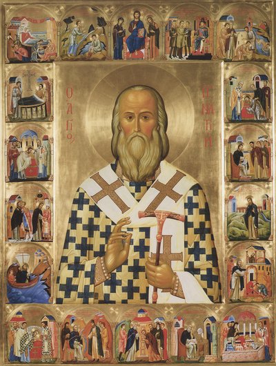 Heiliger Ignatius Brianchaninov mit Szenen aus seinem Leben von Anonymous Russian icon painter