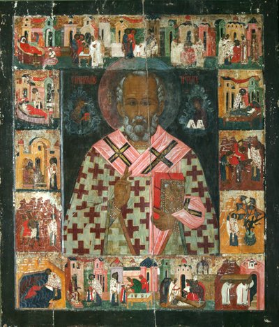 Sankt Nikolaus mit Szenen aus seinem Leben, 16. Jahrhundert von Anonymous Russian icon painter