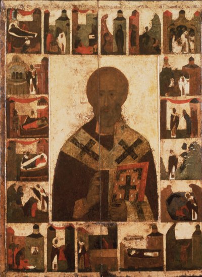 Heiliger Nikolaus mit Szenen aus seinem Leben, 14. Jahrhundert von Anonymous Russian icon painter
