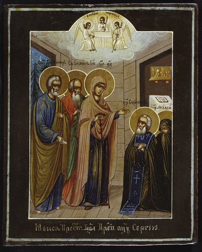 Die Erscheinung unserer Lieben Frau an den Heiligen Sergius von Radonesch, 19. Jahrhundert von Anonymous Russian icon painter