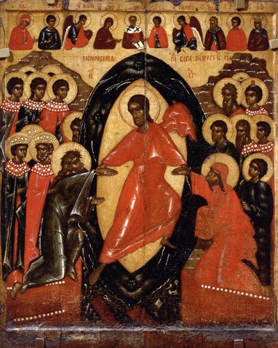 Der Abstieg in die Hölle mit Deesis und ausgewählten Heiligen, Ende des 14. Jahrhunderts von Anonymous Russian icon painter