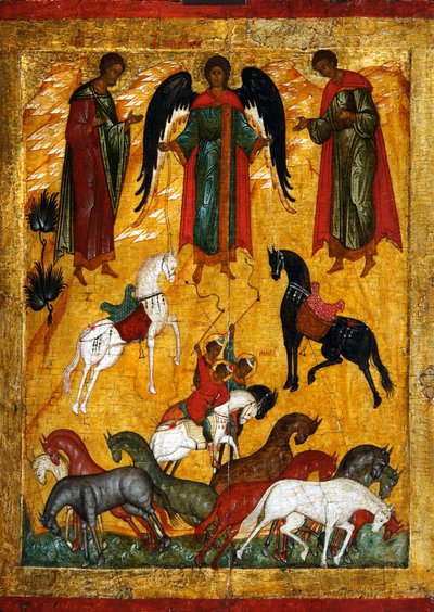 Das Wunder von Florus und Laurus, frühes 16. Jahrhundert von Anonymous Russian icon painter