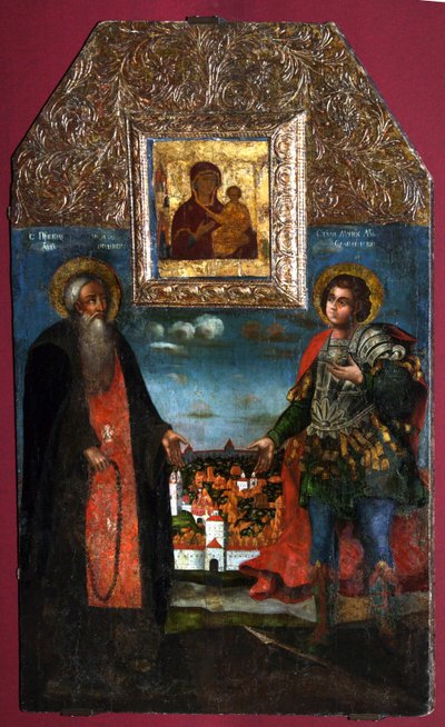 Die Jungfrau Hodegetria von Smolensk mit den Heiligen Abraham von Smolensk und Mercurius von Smolensk von Anonymous Russian icon painter