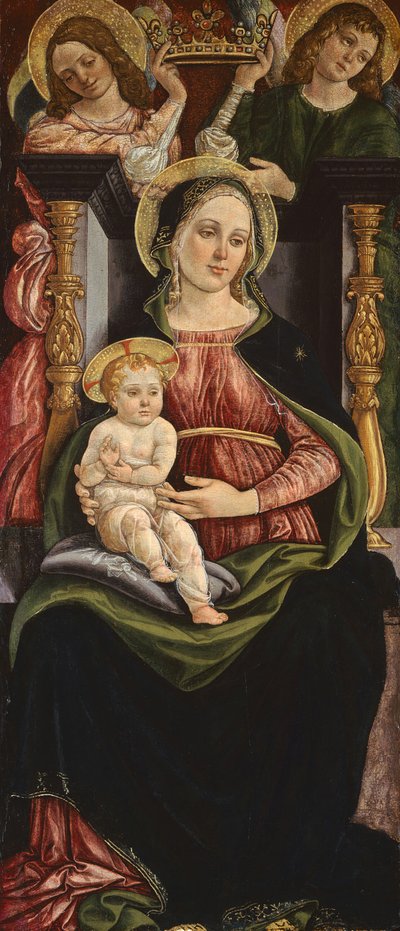 Maria und Kind auf dem Thron mit zwei Engeln, die eine Krone halten, 1505-1515 von Ansano Ciampanti