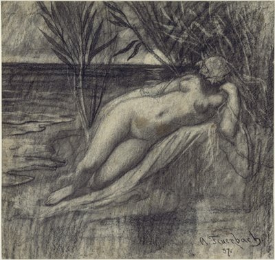 Schlafende Nymphe am Fluss von Anselm Feuerbach